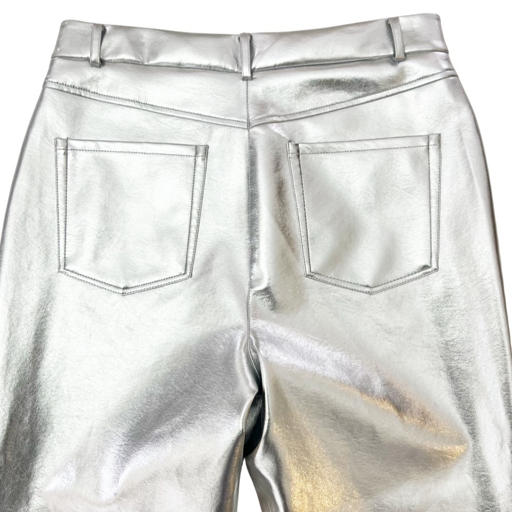 NEW 7 For All Mankind Metallic Straight Leg Faux Leather Pants Silver Size LG - Picture 8 of 11